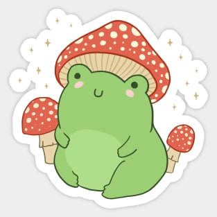 Cute Green Frog in Toadstool Hat, Chubby Cottagecore Aesthetic Frogge Sticker